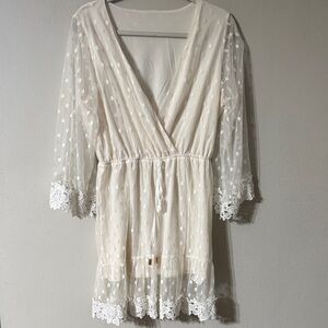 Elegant Cream Lace Midi Dress